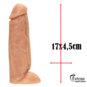 protese de penis de borracha com vibração vibro testículos saco escrotal cyberskin dildo falo penetrador clone consolo sex shop exotic house em fortaleza
