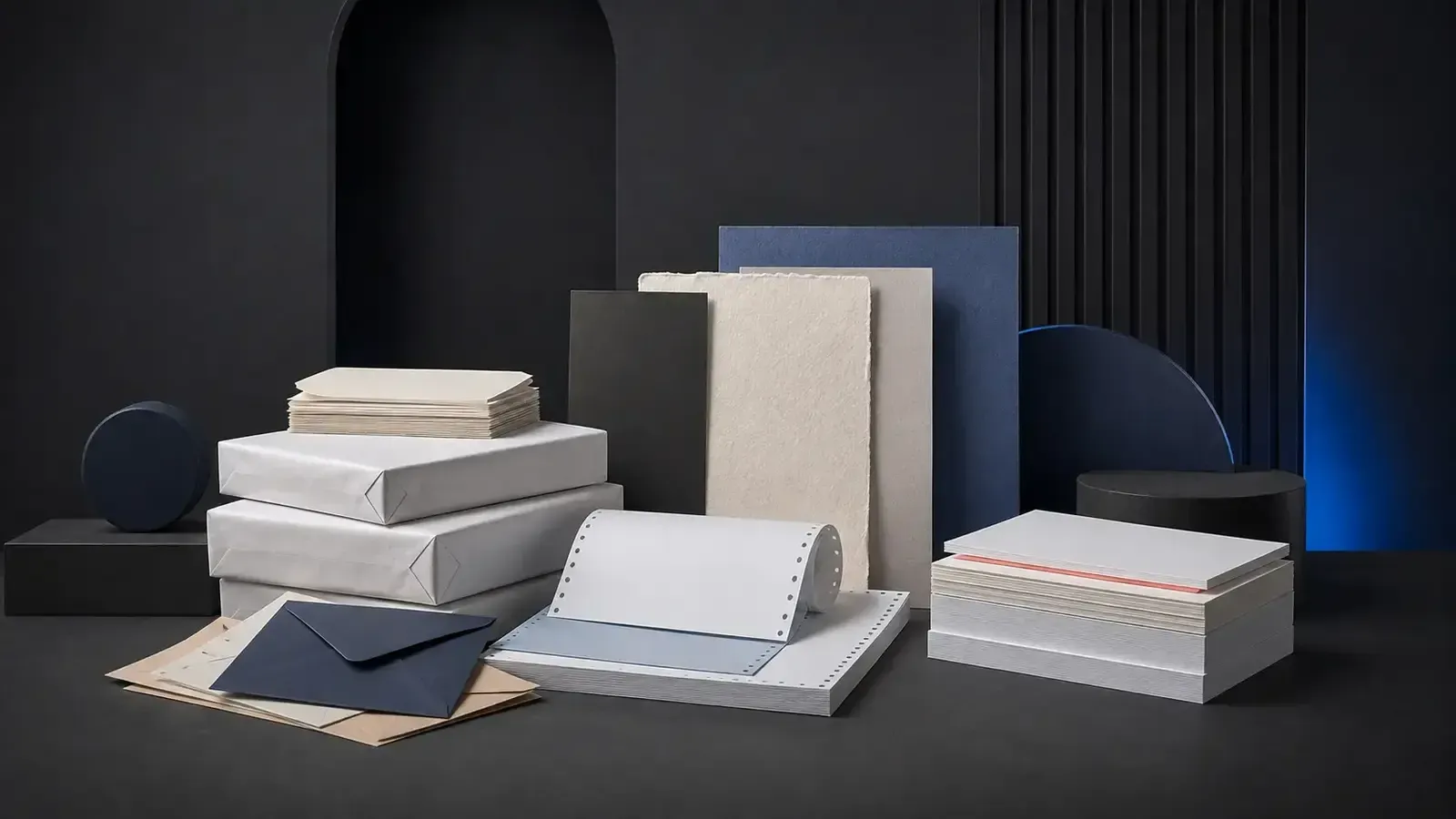 Papel bond carta y oficio, cartulinas y papeles especiales por caja.