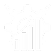 Um desenho de uma engrenagem e um gráfico em um fundo branco.