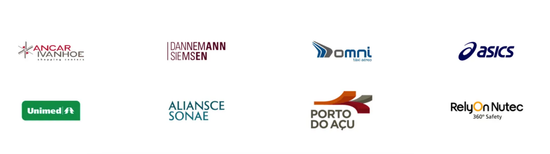 Um monte de logotipos em um fundo branco, incluindo asics