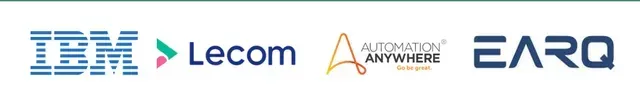 Um logotipo para ibm lecom e earq em um fundo branco