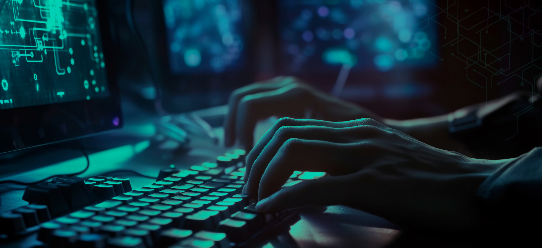 Uma pessoa está digitando em um teclado de computador em frente a um monitor de computador.