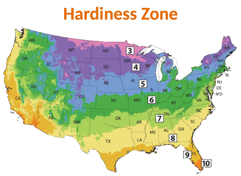 The hardiness zone map of the contiguous United States