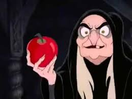 A cartoon witch with a poison apple