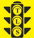 Yellow traffic signal icon with T, L, and S letters on black circles