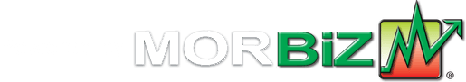MORBIZ logo with gray text and a green-and-orange rising graph icon