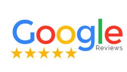 Google Reviews logo with five gold stars underneath
