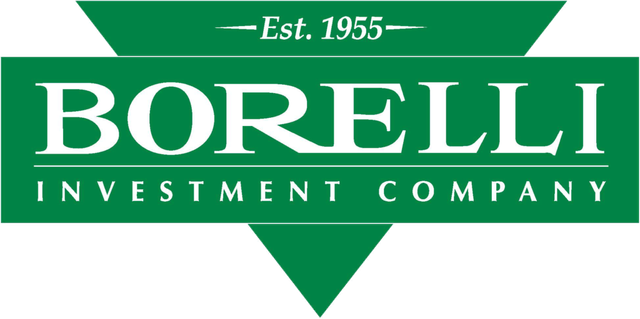 A green and white logo for borelli investment company