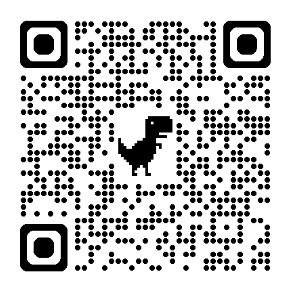 A black and white qr code with a dinosaur on it.
