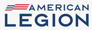 The logo for the American Legion is red , white, and blue.