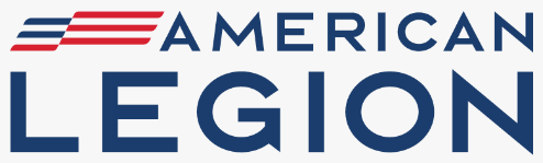 Click Here The logo for the American Legion has a red, white, and blue flag on it.