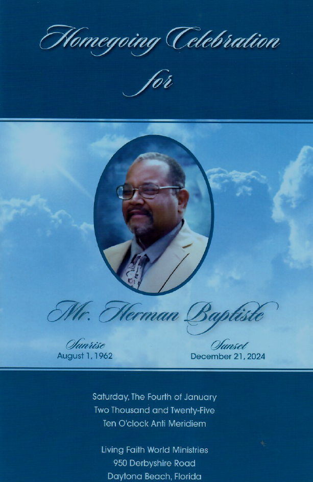 A funeral program for a man named herman baptiste