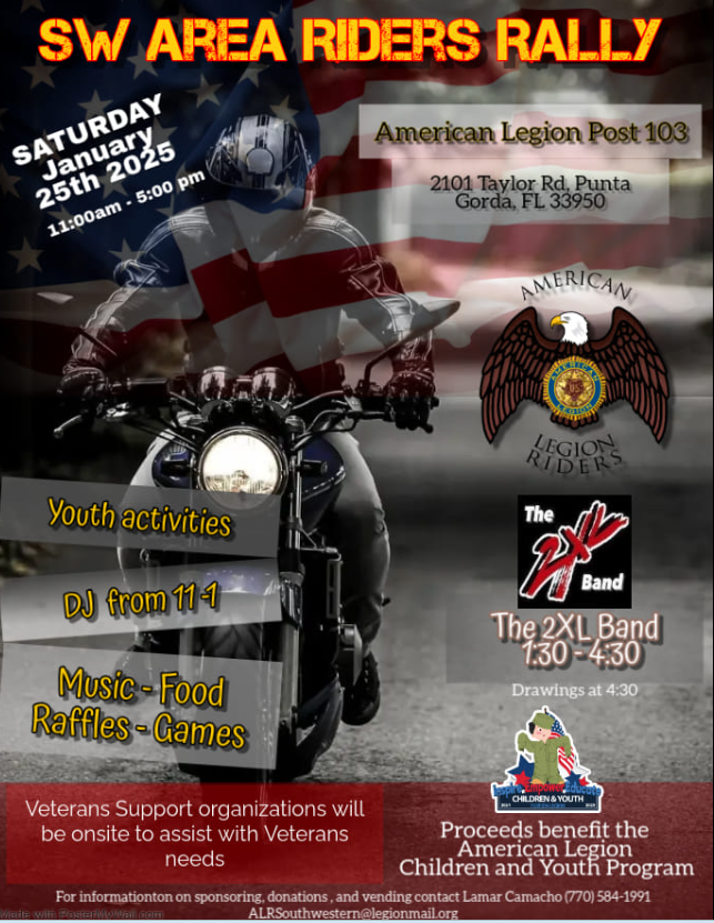 A poster for the sw area riders rally on saturday january 26th