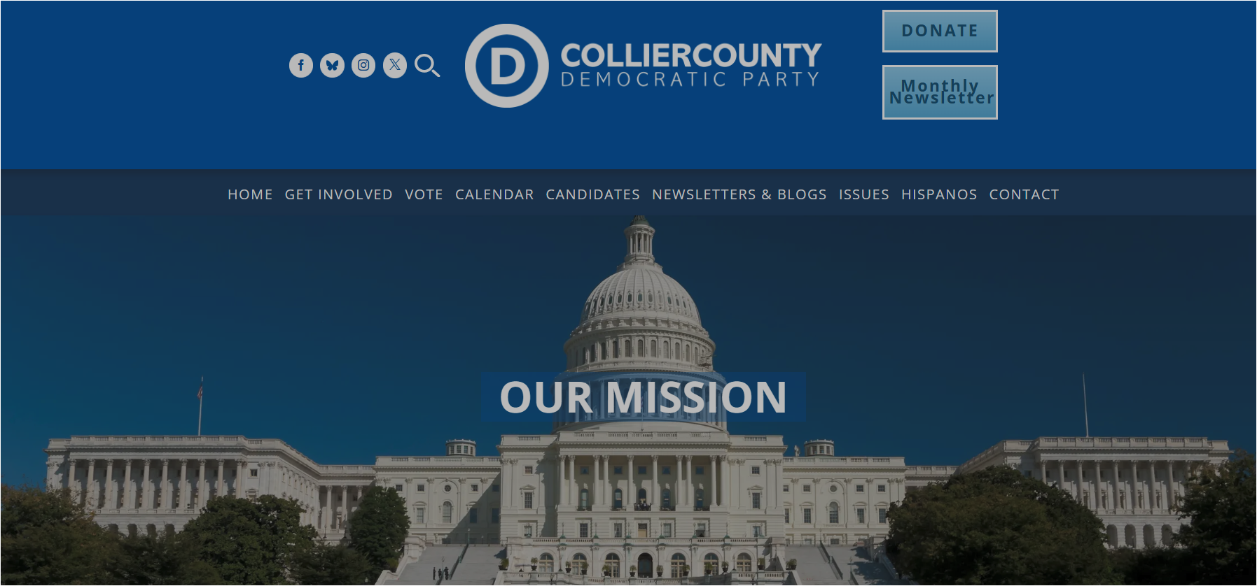 Collier County government website banner with courthouse and “Our Mission” text on blue background