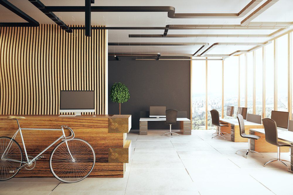 Office Area With Wood Desks — Kitchen Design in Edmonton, QLD