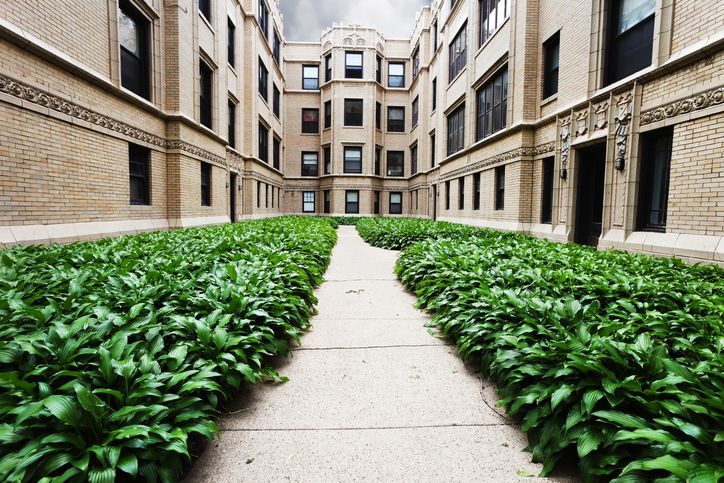 Walkway to apartment building