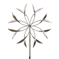 A metal windmill with leaves on a white background
