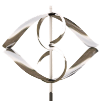 A stainless steel wind spinner on a white background