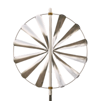 A stainless steel windmill on a white background