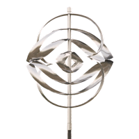 A stainless steel wind spinner on a white background