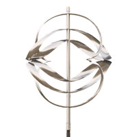 A stainless steel wind spinner on a white background