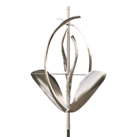 A stainless steel sculpture of a flower on a white background