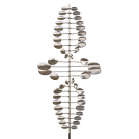 A stainless steel wind spinner on a white background.