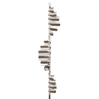 A close up of a metal object on a white background.