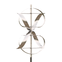A stainless steel wind spinner on a white background.