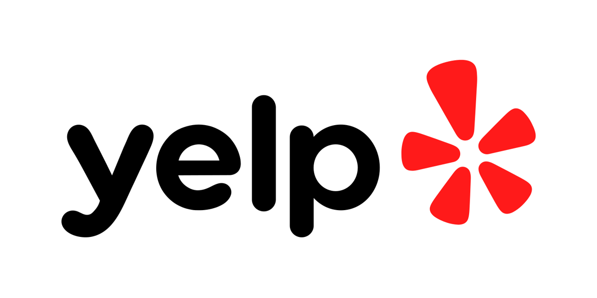 Yelp logo in black text with a red asterisk-style icon