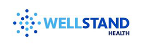 A blue and white logo for wellstand health