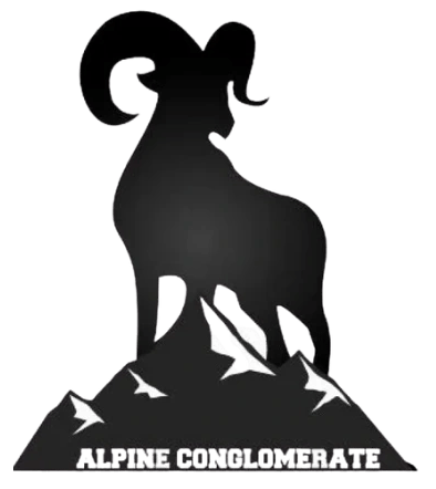 A black and white logo for alpine conglomerate