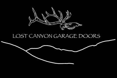 A black and white logo for lost canyon garage doors