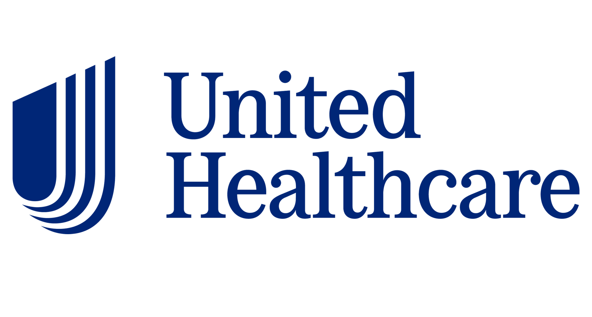 Logo for United Healthcare: A blue shield shape with curved lines and the words 
