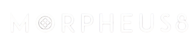 The logo for Morpheus8; a stylized, outlined wordmark in a pale gray color. The 