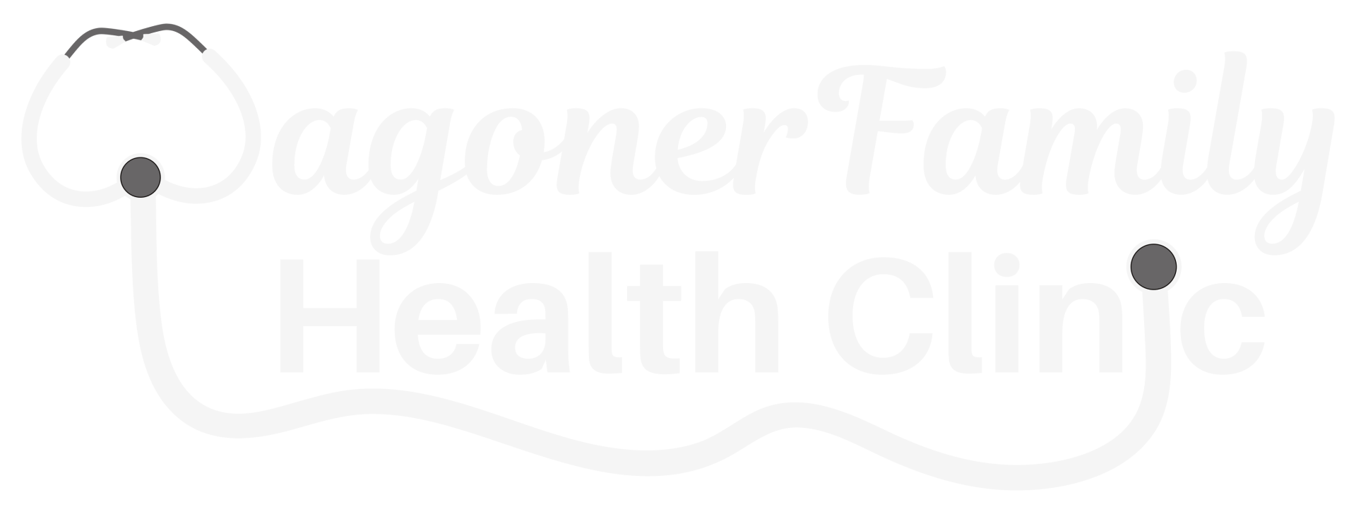 Logo for Dagoner Family Health Clinic: a stylized tooth connected by a curved line to two dots, with the clinic's name below in script.