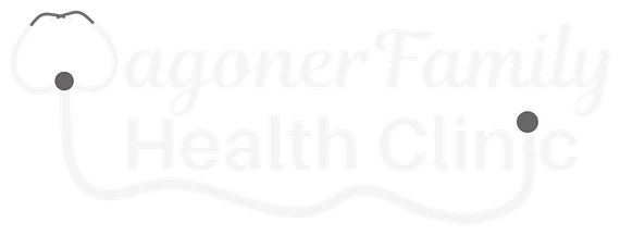 Logo for Dagoner Family Health Clinic: a stylized tooth connected by a curved line to two dots, with the clinic's name below in script.