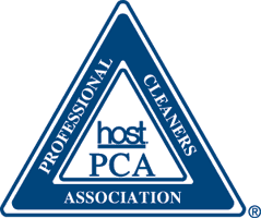 Blue triangular Host PCA Association logo with “Professional Cleaners” text and “host PCA” in the center