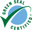 Green Seal Certified logo with green text and check mark inside a white circle