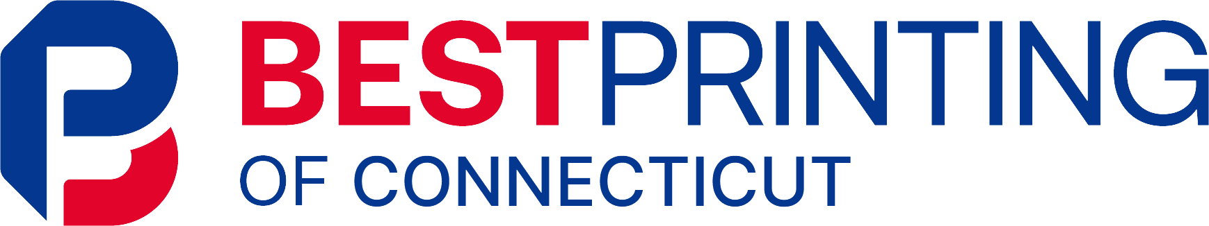 Logo for Best Printing of Connecticut, text in red and blue with a blue and red circular graphic.