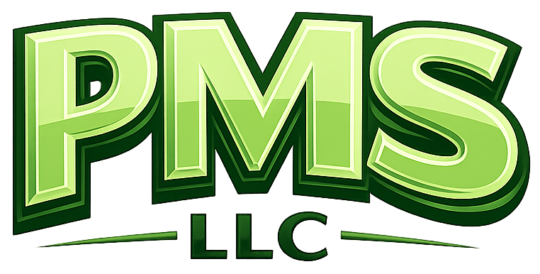 PMS LLC logo in green and white, with stylized letters and text.