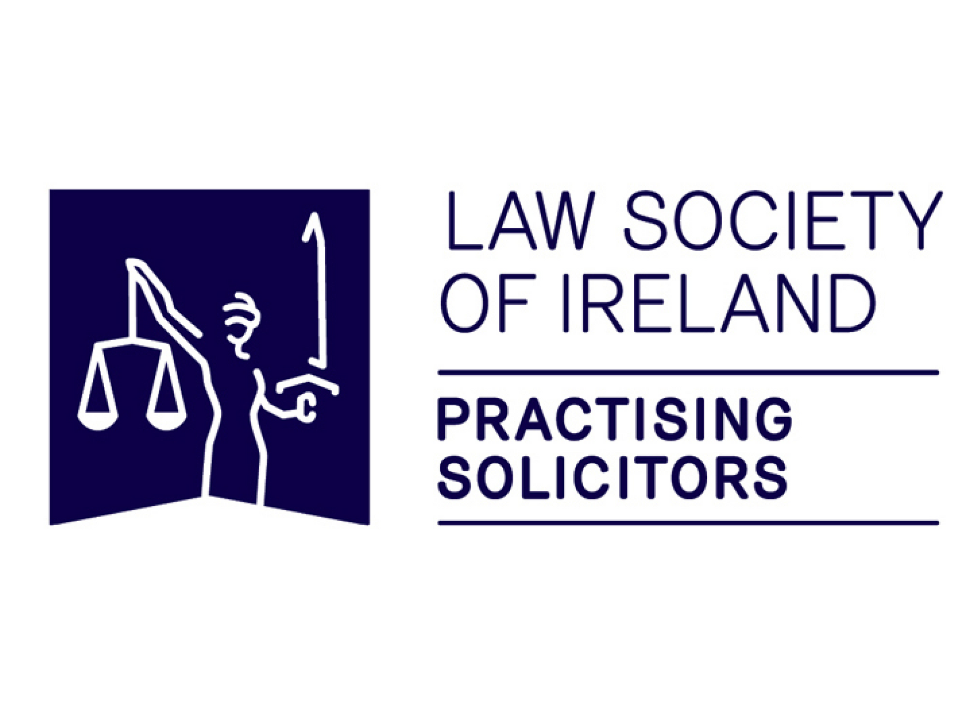 Law Society of Ireland logo: scales of justice and sword with text