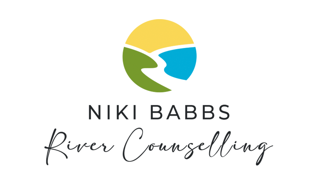 NIKI BABBS River Counselling logo with yellow, green, and blue circular leaf icon