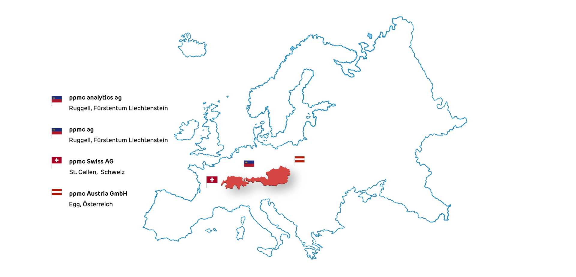 Landkarte der 3 Standorte von ppmc