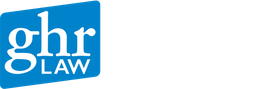 A blue and white logo for ghr law