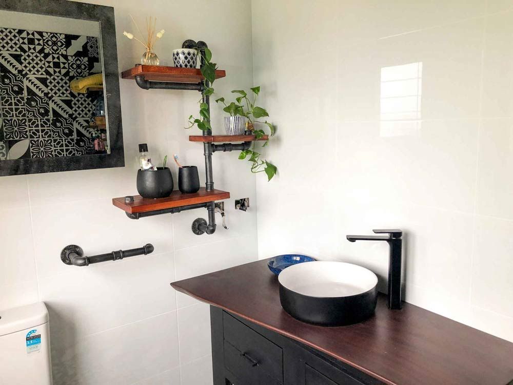 Black And Wooden Design Bathroom — Nyblad Construction in Caloundra West, QLD