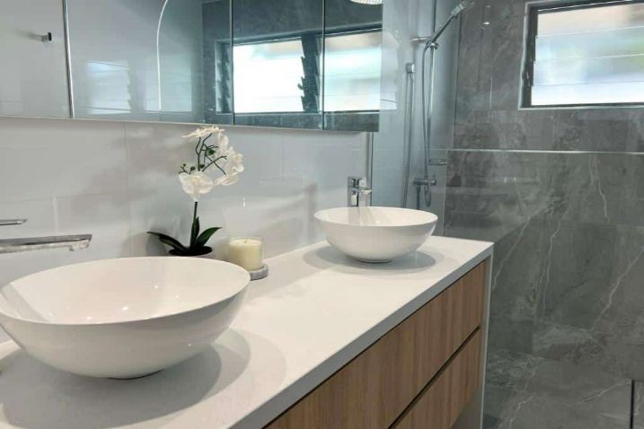 Two Sinks And A Walk-in Shower And Flower — Nyblad Construction in Caloundra West, QLD