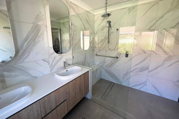 Shower Glass Screen And Two White Sink — Nyblad Construction in Caloundra West, QLD