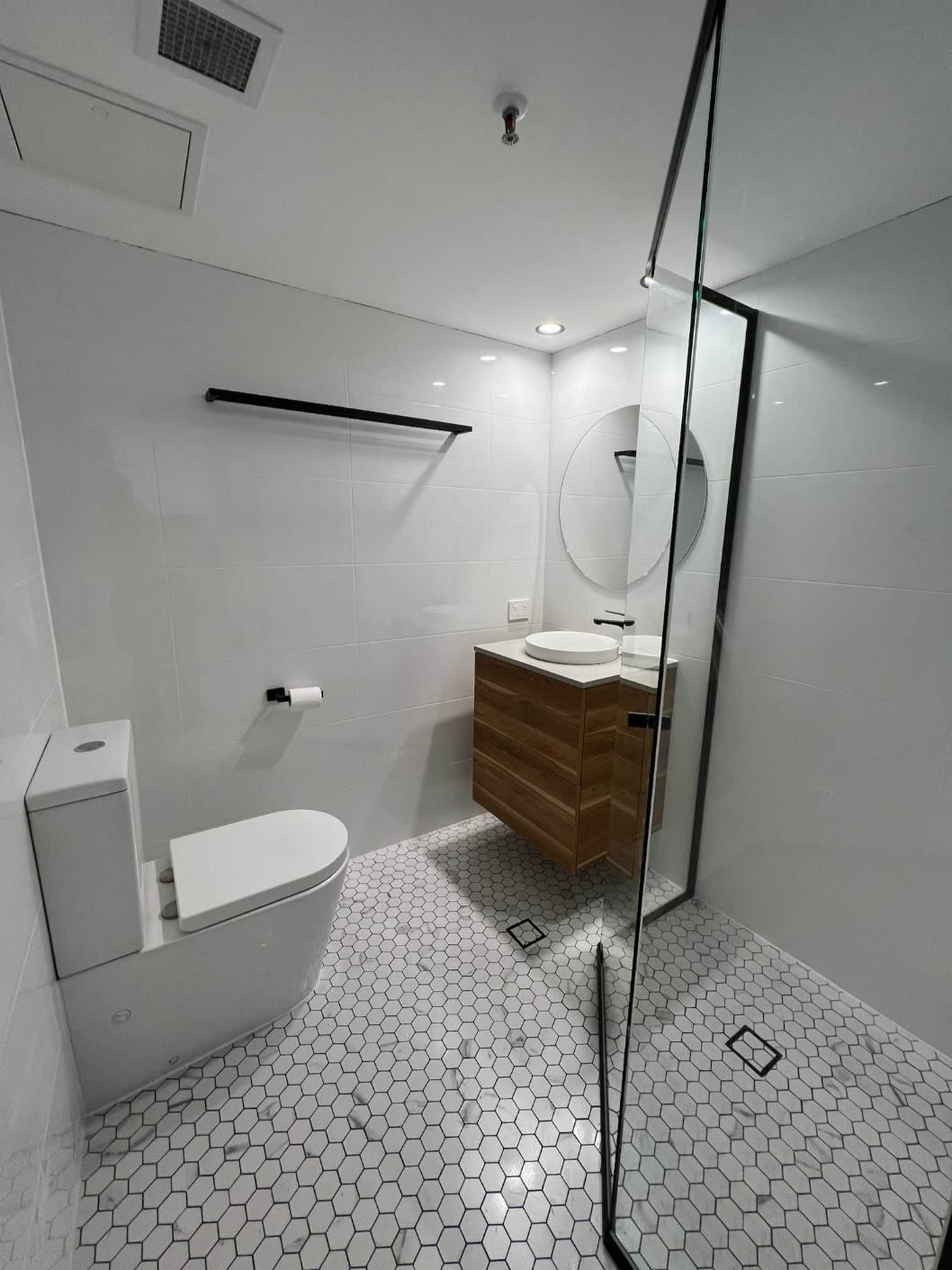 Small Bathroom With Toilet And Shower Area — Nyblad Construction in Caloundra West, QLD