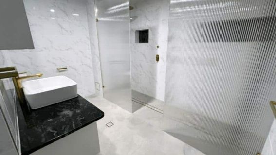 Large Shower Glass Screen — Nyblad Construction in Caloundra West, QLD